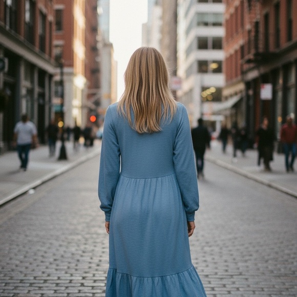 Blue Long Sleeve Dress - Picture 3 of 3